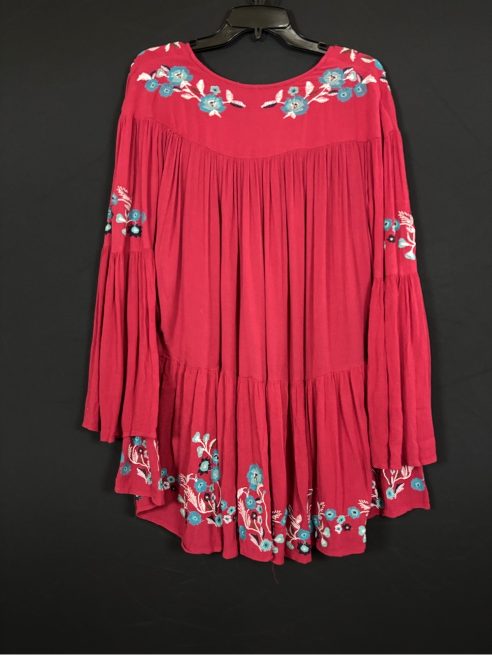 Free People So In Love Embroidered Bell Sleeve Tunic Mini Dress Red S/P - Picture 4 of 8